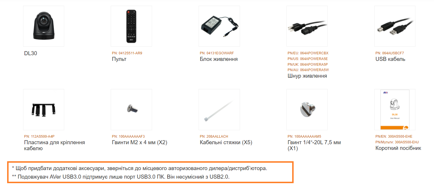 Комплектація AVER DL30